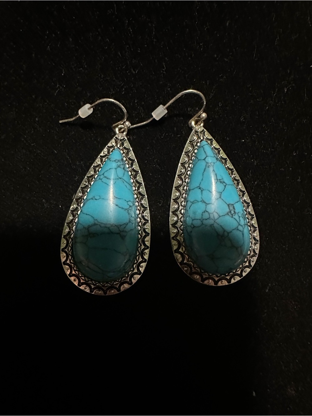 Turquoise Teardrop Dangle Earrings - Silver Accent